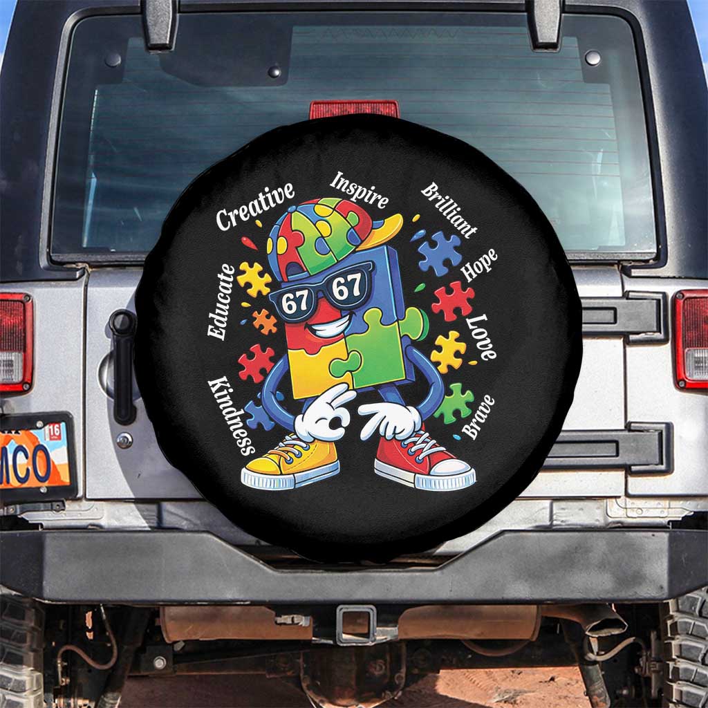 Funny 67 Autism Awareness Spare Tire Cover Six Seven Puzzle Meme Creative Brilliant Hope Love Kindness TS11 No hole Black Print Your Wear