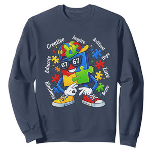 Funny 67 Autism Awareness Sweatshirt Six Seven Puzzle Meme Creative Brilliant Hope Love Kindness TS11 Navy Print Your Wear