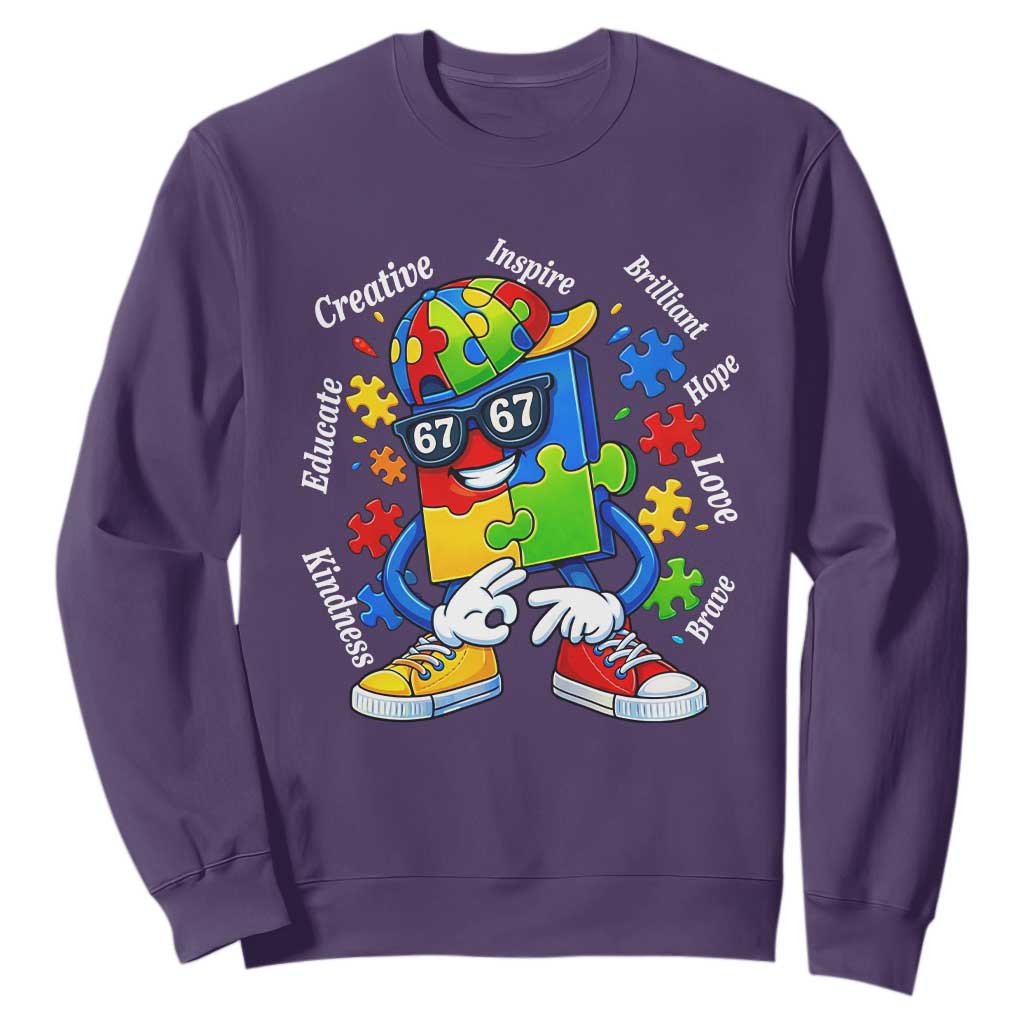 Funny 67 Autism Awareness Sweatshirt Six Seven Puzzle Meme Creative Brilliant Hope Love Kindness TS11 Purple Print Your Wear