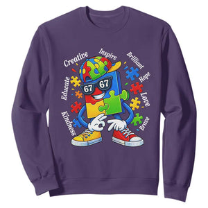 Funny 67 Autism Awareness Sweatshirt Six Seven Puzzle Meme Creative Brilliant Hope Love Kindness TS11 Purple Print Your Wear