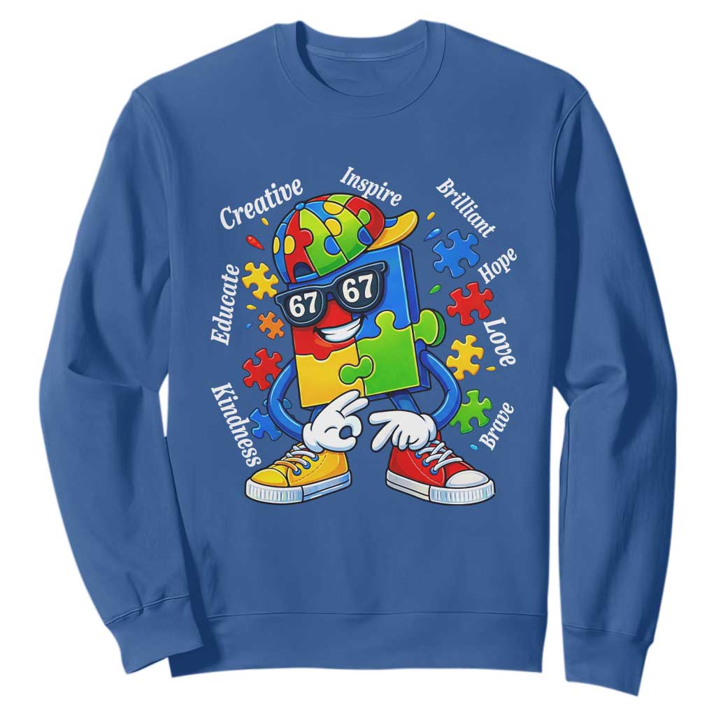 Funny 67 Autism Awareness Sweatshirt Six Seven Puzzle Meme Creative Brilliant Hope Love Kindness TS11 Royal Blue Print Your Wear