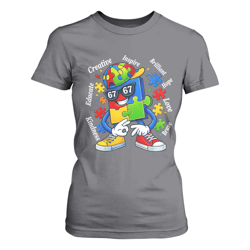 Funny 67 Autism Awareness T Shirt For Women Six Seven Puzzle Meme Creative Brilliant Hope Love Kindness TS11 Charcoal Print Your Wear