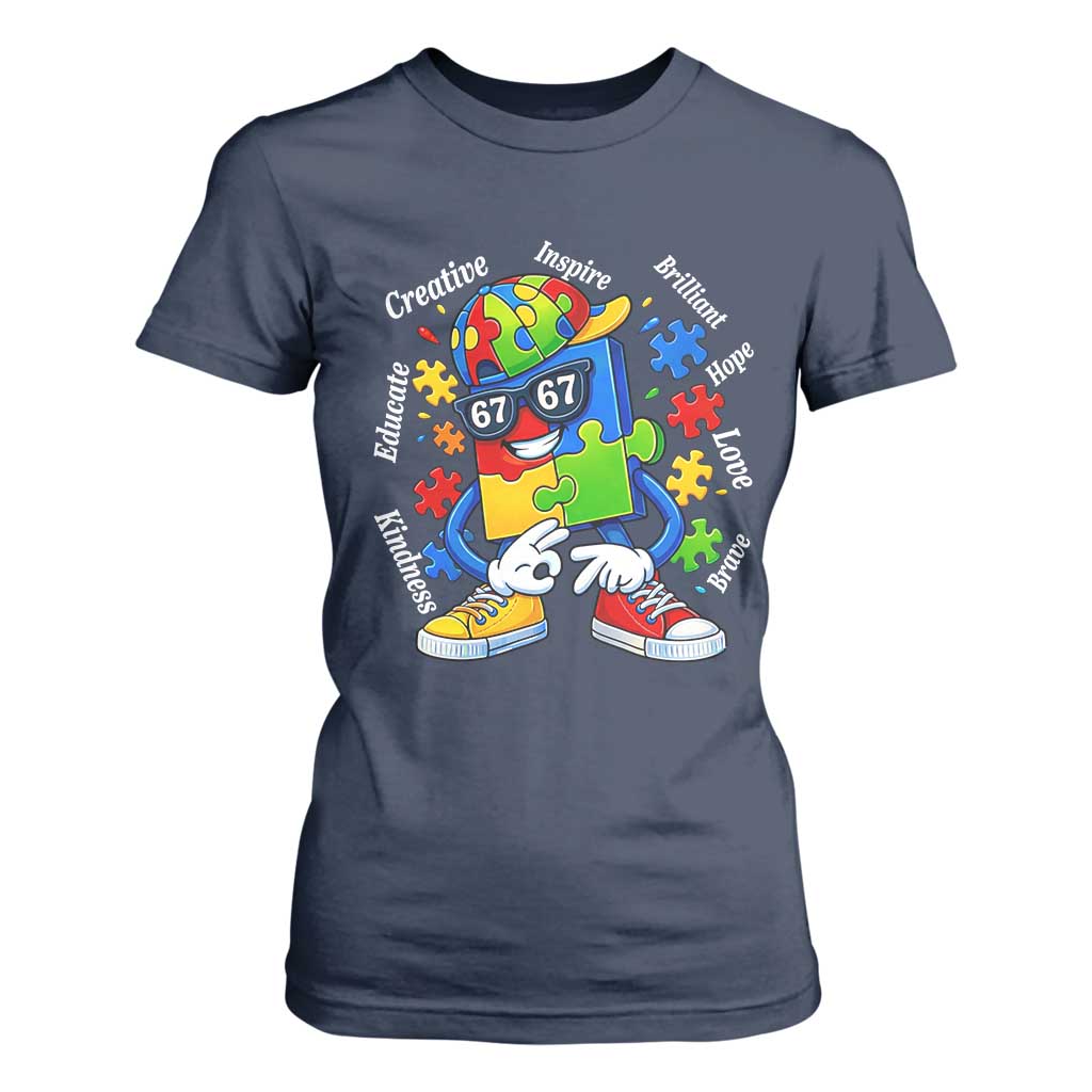 Funny 67 Autism Awareness T Shirt For Women Six Seven Puzzle Meme Creative Brilliant Hope Love Kindness TS11 Navy Print Your Wear