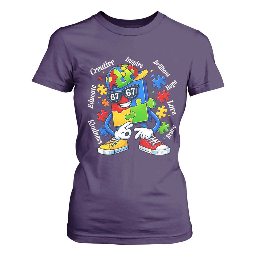 Funny 67 Autism Awareness T Shirt For Women Six Seven Puzzle Meme Creative Brilliant Hope Love Kindness TS11 Purple Print Your Wear