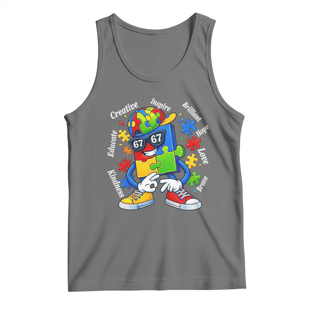 Funny 67 Autism Awareness Tank Top Six Seven Puzzle Meme Creative Brilliant Hope Love Kindness TS11 Black Heather Print Your Wear