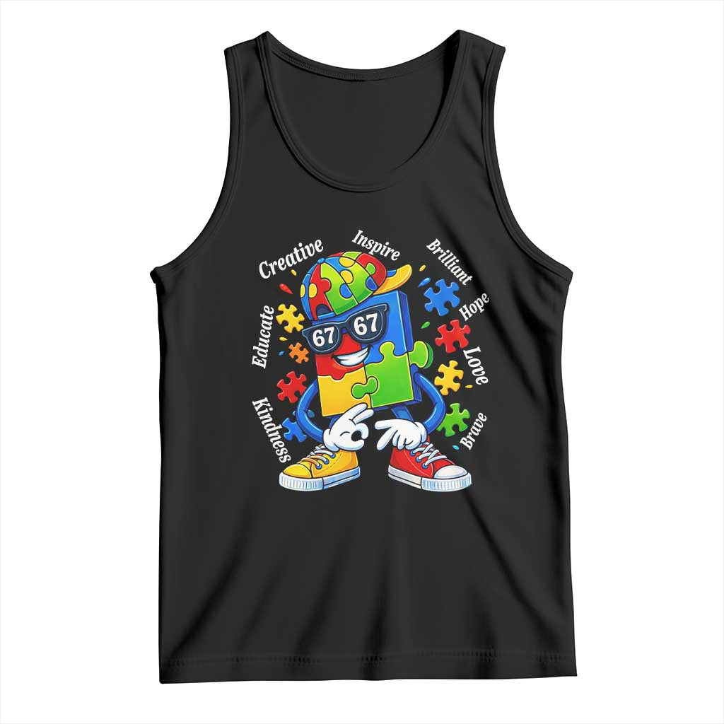 Funny 67 Autism Awareness Tank Top Six Seven Puzzle Meme Creative Brilliant Hope Love Kindness TS11 Black Print Your Wear