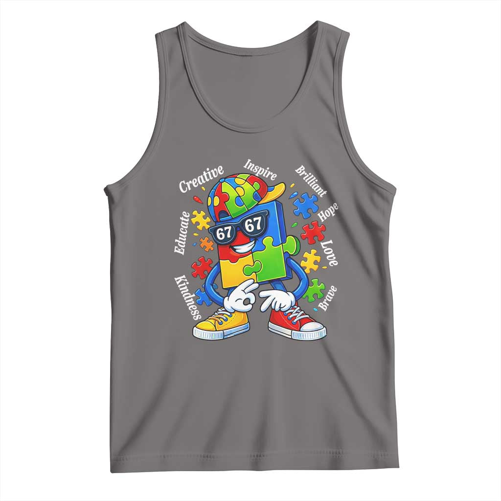 Funny 67 Autism Awareness Tank Top Six Seven Puzzle Meme Creative Brilliant Hope Love Kindness TS11 Deep Heather Print Your Wear