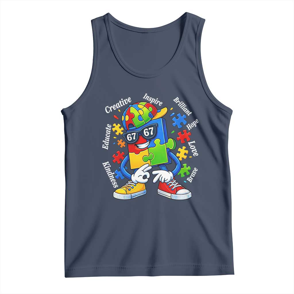 Funny 67 Autism Awareness Tank Top Six Seven Puzzle Meme Creative Brilliant Hope Love Kindness TS11 Navy Print Your Wear