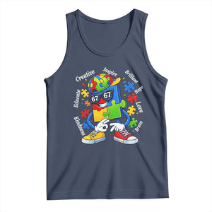 Funny 67 Autism Awareness Tank Top Six Seven Puzzle Meme Creative Brilliant Hope Love Kindness TS11 Navy Print Your Wear