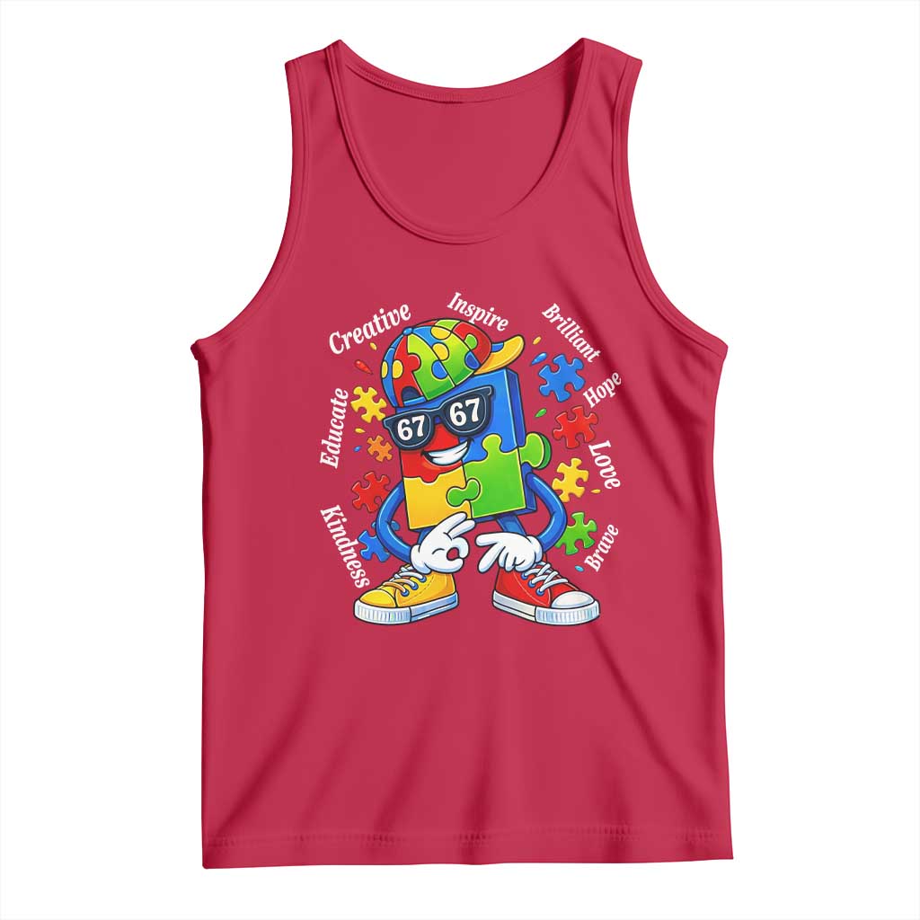 Funny 67 Autism Awareness Tank Top Six Seven Puzzle Meme Creative Brilliant Hope Love Kindness TS11 Red Print Your Wear
