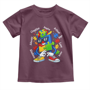 Funny 67 Autism Awareness Toddler T Shirt Six Seven Puzzle Meme Creative Brilliant Hope Love Kindness TS11 Maroon Print Your Wear