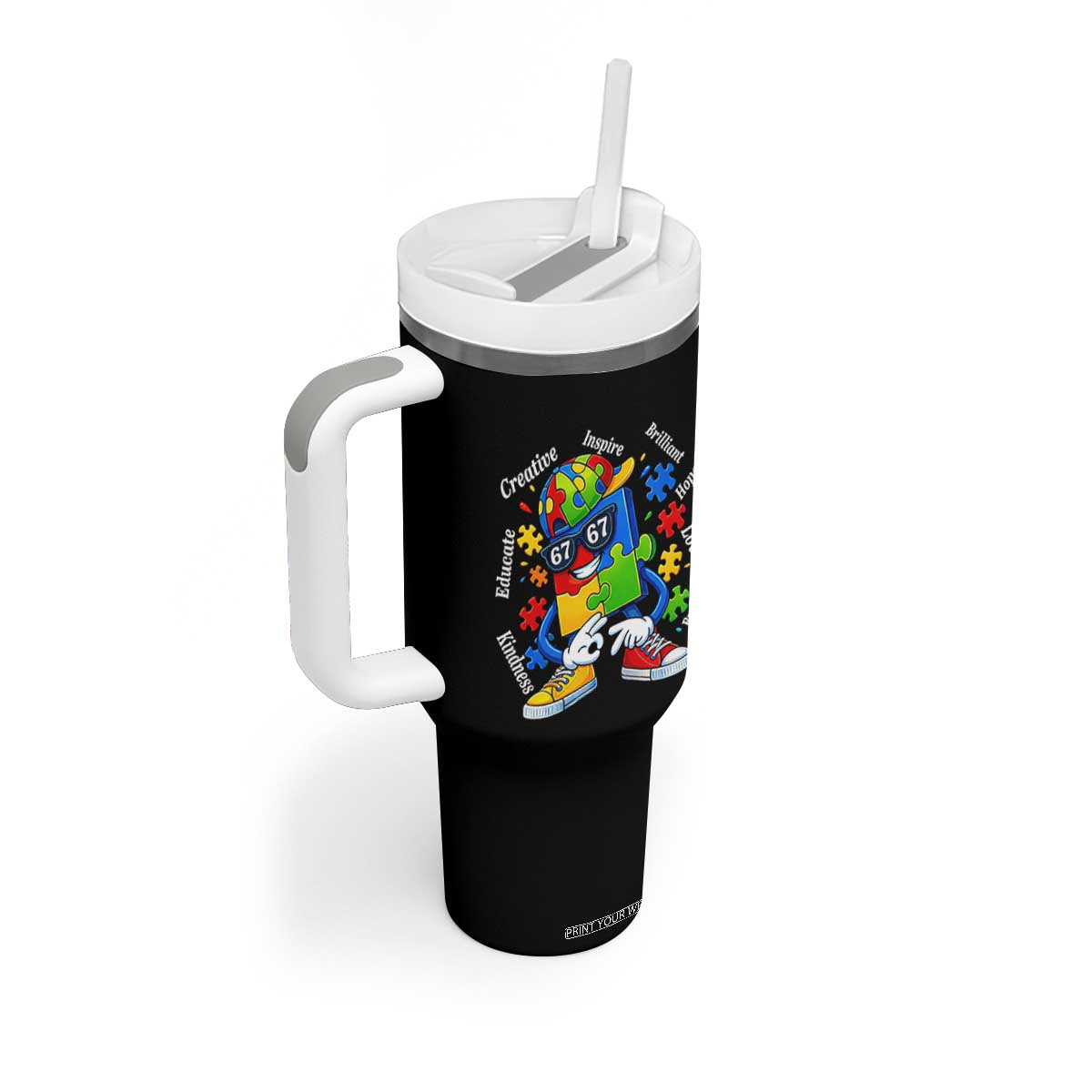 Funny 67 Autism Awareness Tumbler With Handle Six Seven Puzzle Meme Creative Brilliant Hope Love Kindness TS11 Print Your Wear