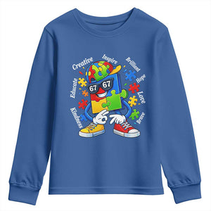 Funny 67 Autism Awareness Youth Sweatshirt Six Seven Puzzle Meme Creative Brilliant Hope Love Kindness TS11 Royal Blue Print Your Wear