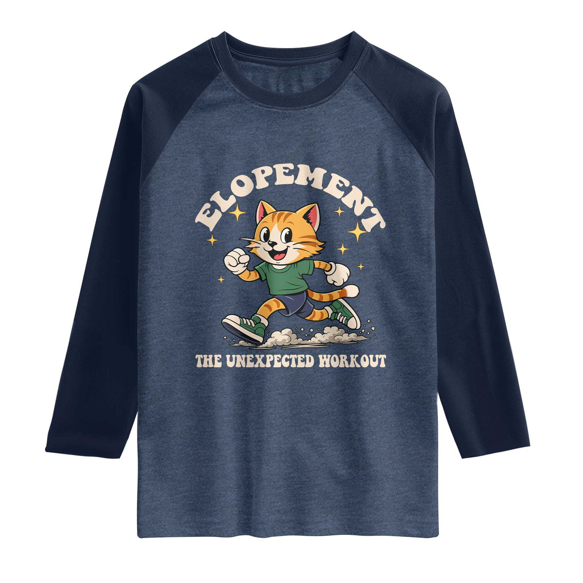 Elopement The Unexpected Workout Raglan Shirt Autism Neurodiversity Cat TS11 Heather Denim Navy Print Your Wear