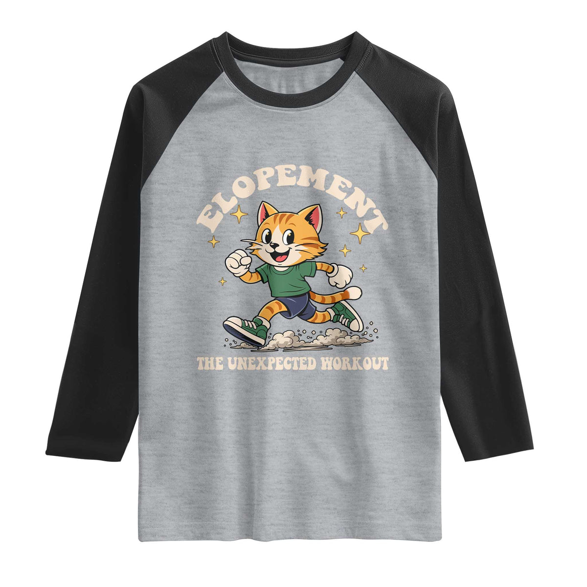 Elopement The Unexpected Workout Raglan Shirt Autism Neurodiversity Cat TS11 Heather Gray Black Print Your Wear