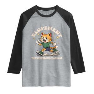 Elopement The Unexpected Workout Raglan Shirt Autism Neurodiversity Cat TS11 Heather Gray Black Print Your Wear