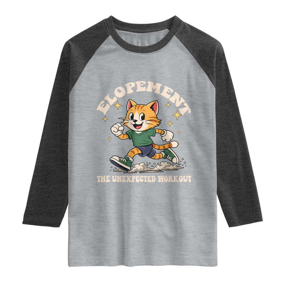 Elopement The Unexpected Workout Raglan Shirt Autism Neurodiversity Cat TS11 Heather Gray Heather Charcoal Print Your Wear