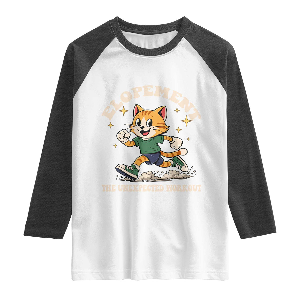 Elopement The Unexpected Workout Raglan Shirt Autism Neurodiversity Cat TS11 White Heather Charcoal Print Your Wear