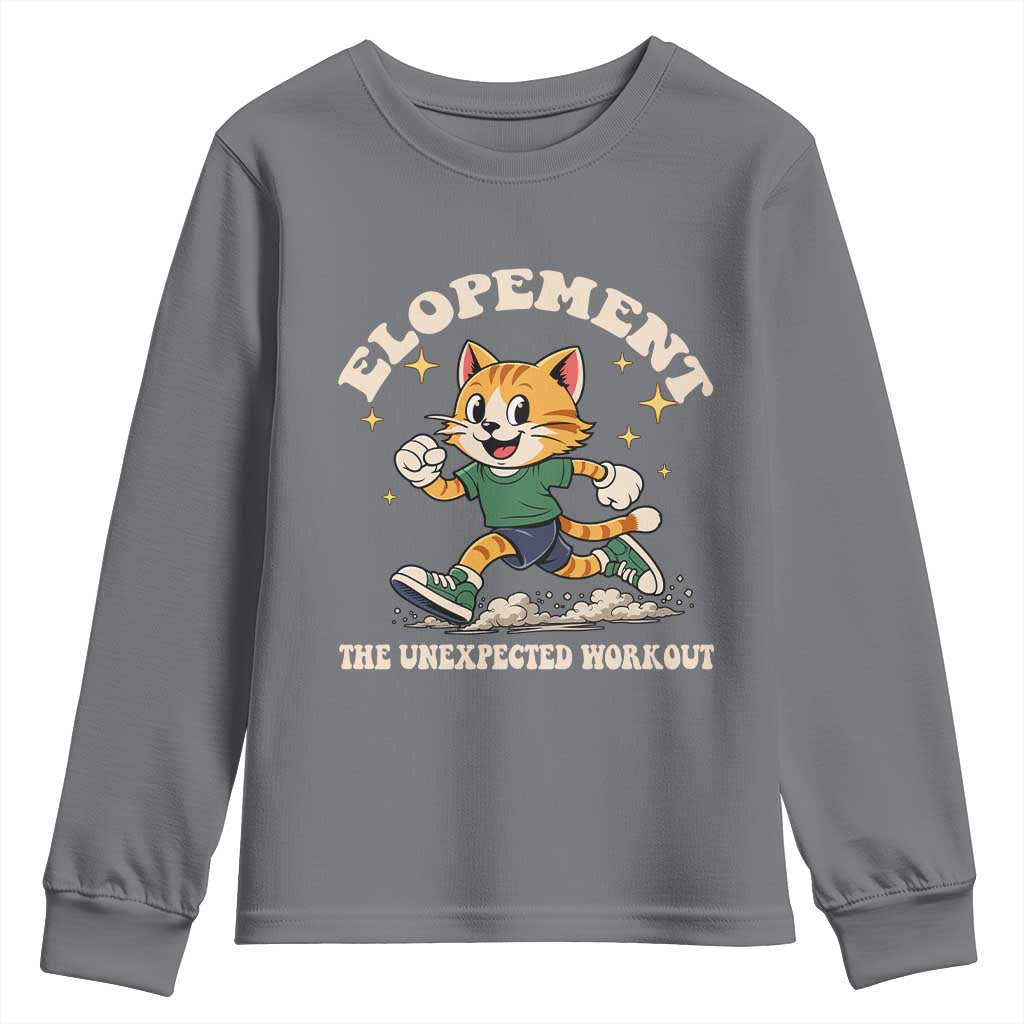 Elopement The Unexpected Workout Youth Sweatshirt Autism Neurodiversity Cat TS11 Charcoal Print Your Wear