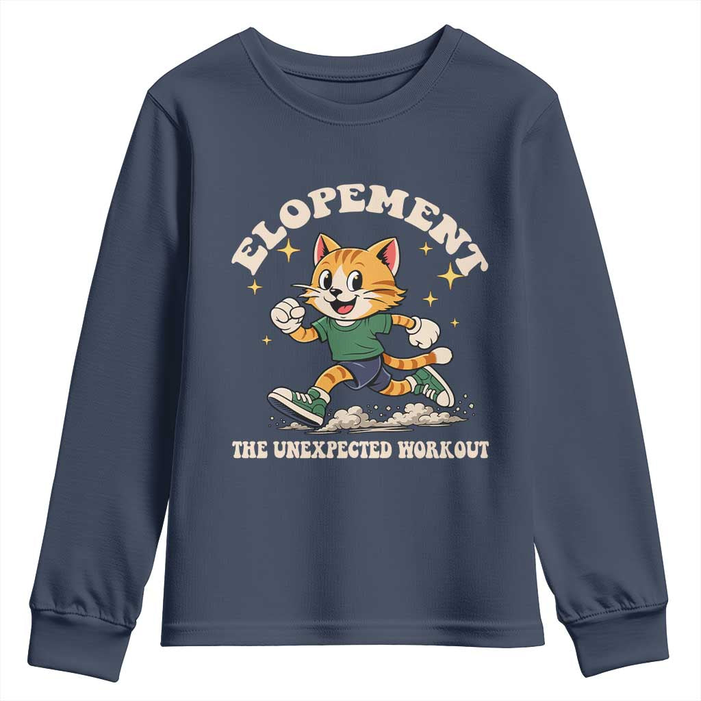 Elopement The Unexpected Workout Youth Sweatshirt Autism Neurodiversity Cat TS11 Navy Print Your Wear