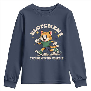Elopement The Unexpected Workout Youth Sweatshirt Autism Neurodiversity Cat TS11 Navy Print Your Wear