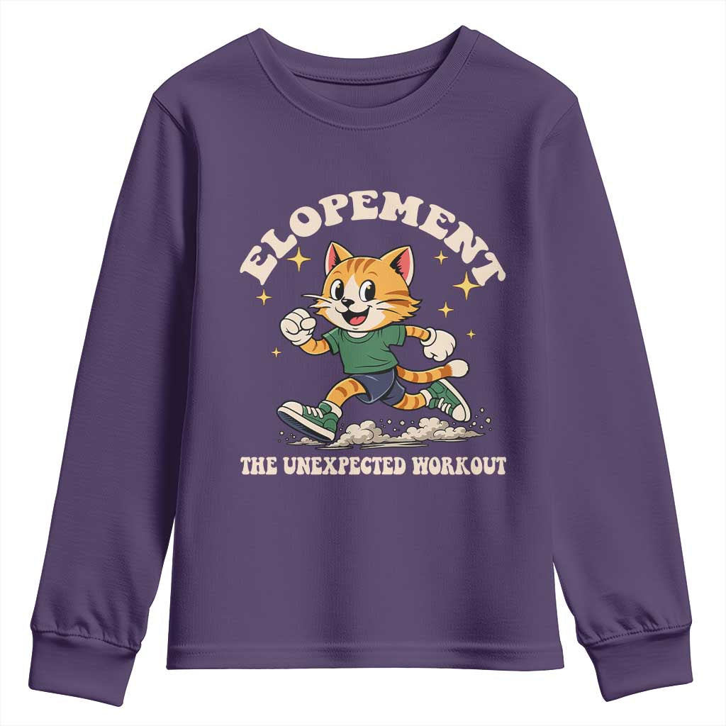 Elopement The Unexpected Workout Youth Sweatshirt Autism Neurodiversity Cat TS11 Purple Print Your Wear