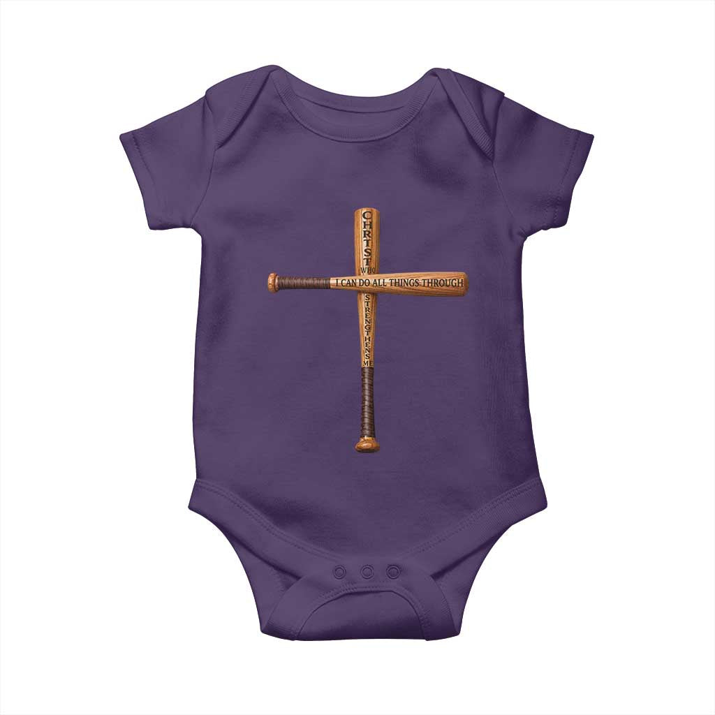 Christian Baseball Baby Onesie I Can Do All Things Through Christ Who Strengthens Me TS11 Purple Print Your Wear