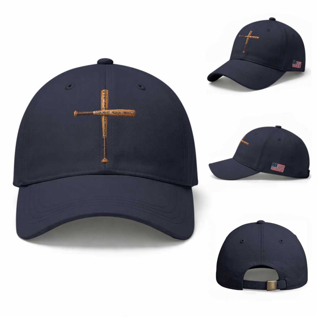 Christian Baseball Baseball Cap I Can Do All Things Through Christ Who Strengthens Me TS11 Baseball Cap Universal Fit Navy Print Your Wear