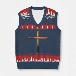 Christian Baseball V-Neck Knit Sweater Vest I Can Do All Things Through Christ Who Strengthens Me TS11 Navy Red Print Your Wear
