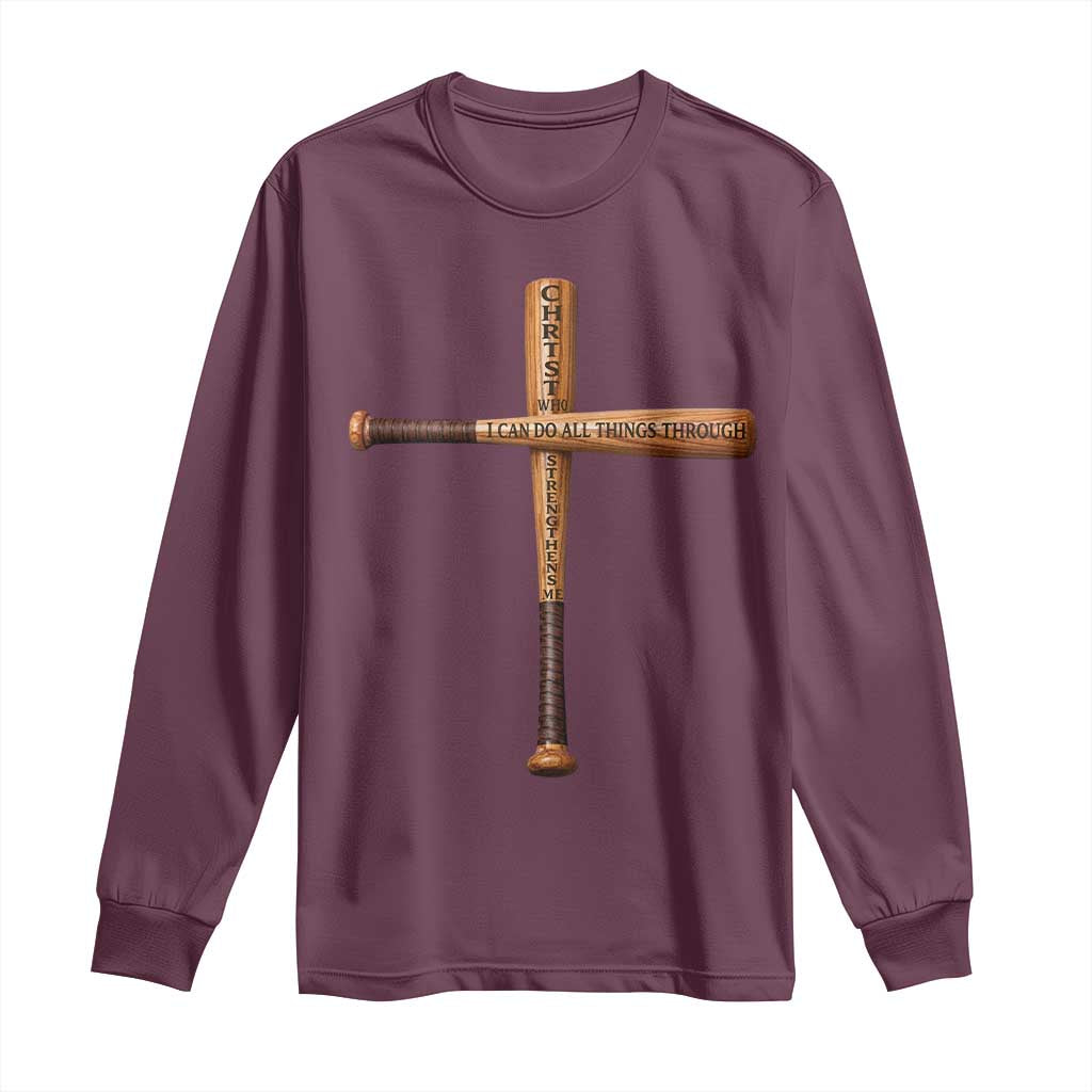 Christian Baseball Long Sleeve Shirt I Can Do All Things Through Christ Who Strengthens Me TS11 Maroon Print Your Wear