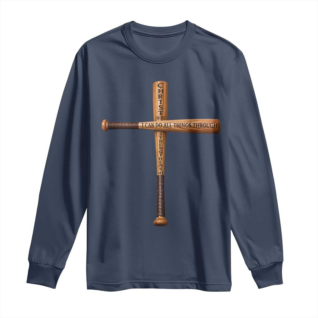 Christian Baseball Long Sleeve Shirt I Can Do All Things Through Christ Who Strengthens Me TS11 Navy Print Your Wear