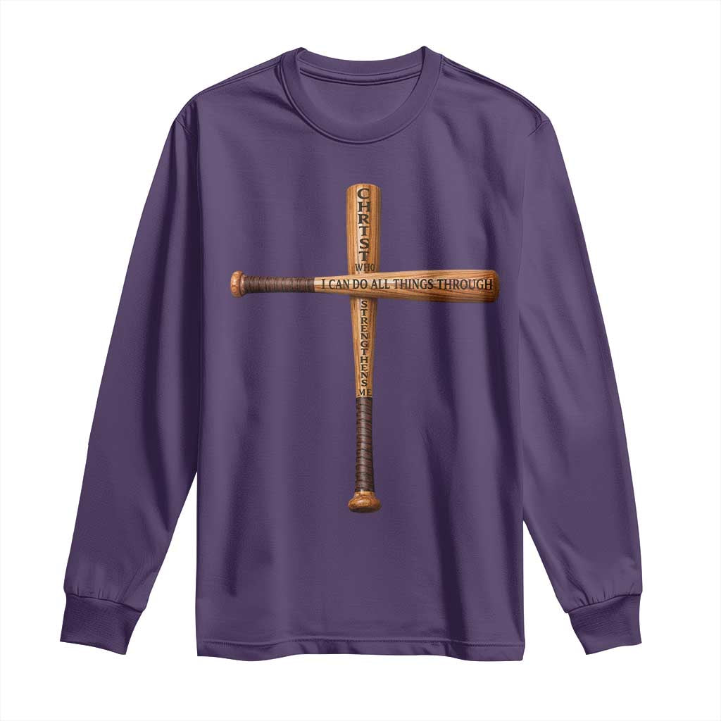 Christian Baseball Long Sleeve Shirt I Can Do All Things Through Christ Who Strengthens Me TS11 Purple Print Your Wear