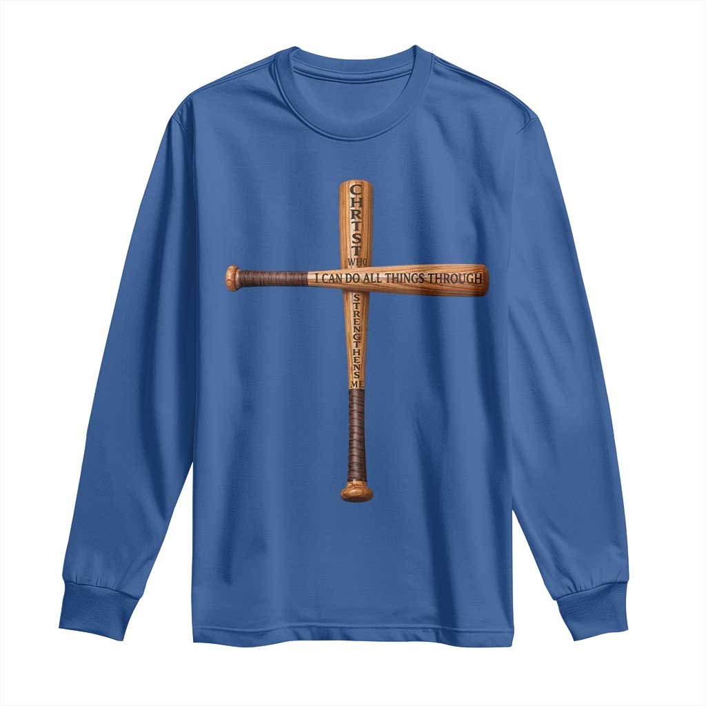 Christian Baseball Long Sleeve Shirt I Can Do All Things Through Christ Who Strengthens Me TS11 Royal Blue Print Your Wear