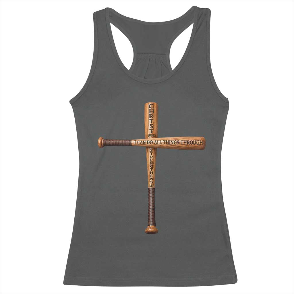 Christian Baseball Racerback Tank Top I Can Do All Things Through Christ Who Strengthens Me TS11 Dark Heather Print Your Wear