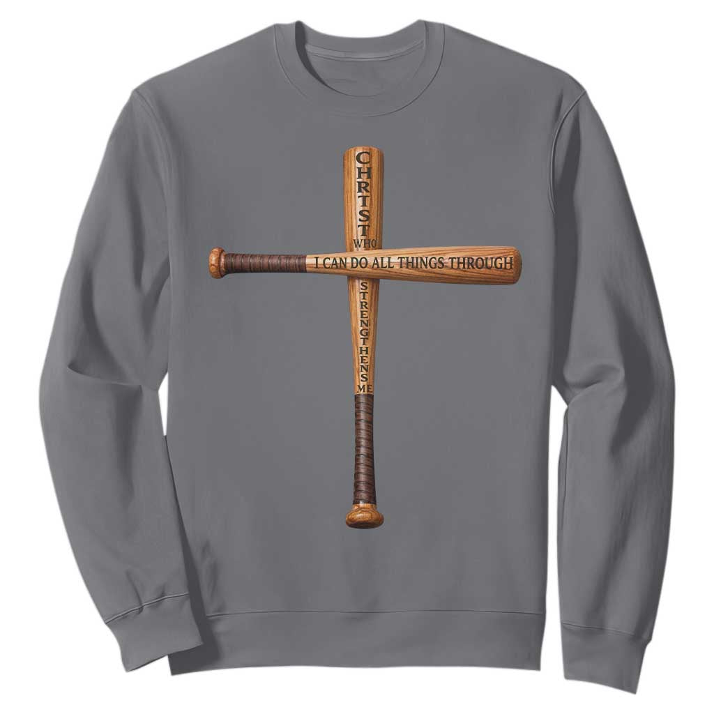 Christian Baseball Sweatshirt I Can Do All Things Through Christ Who Strengthens Me TS11 Charcoal Print Your Wear