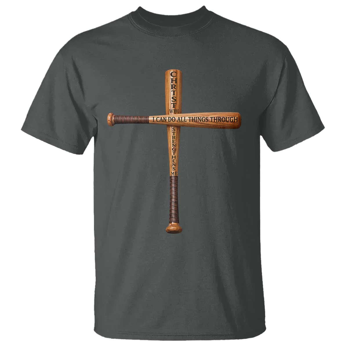Christian Baseball T Shirt I Can Do All Things Through Christ Who Strengthens Me TS11 Dark Heather Print Your Wear