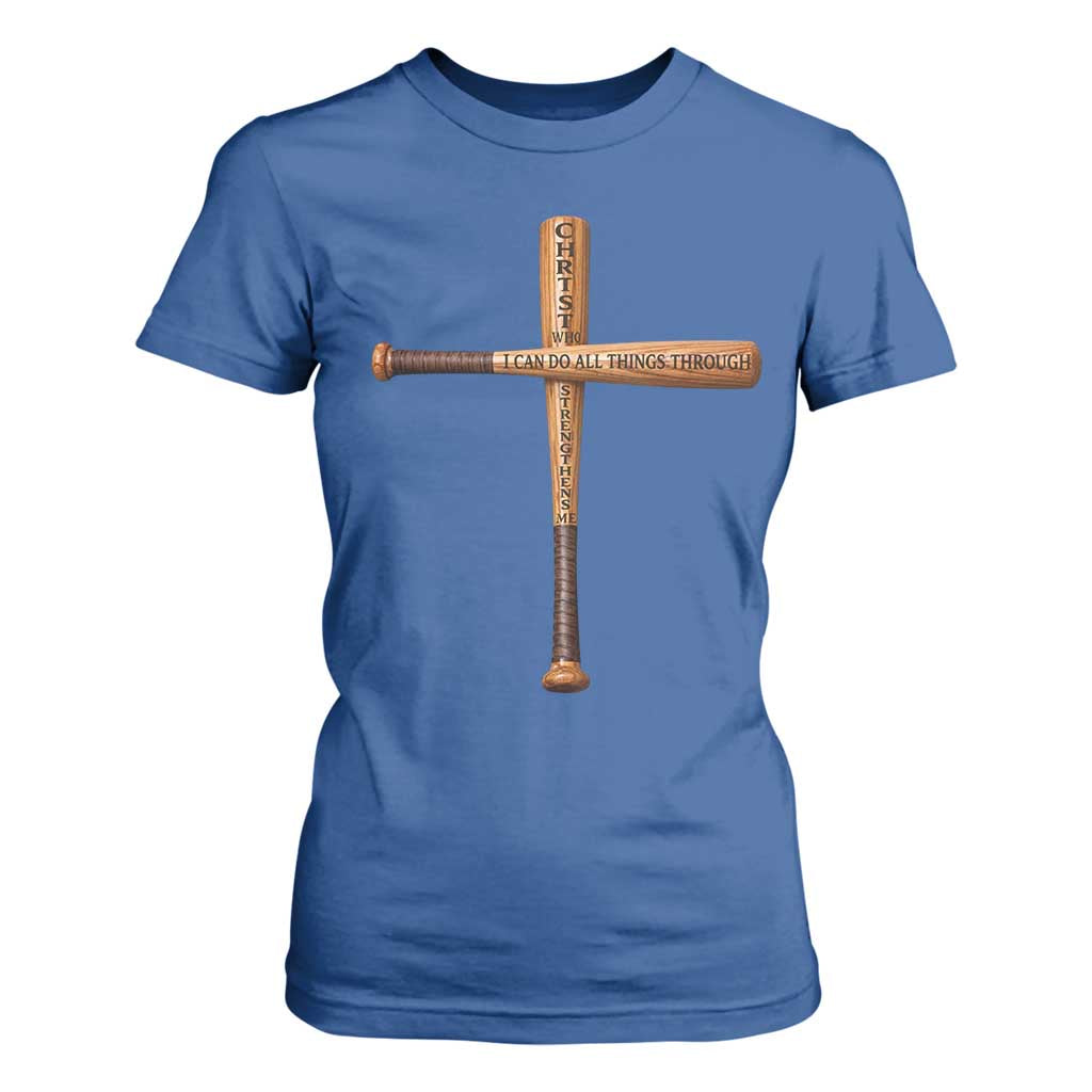 Christian Baseball T Shirt For Women I Can Do All Things Through Christ Who Strengthens Me TS11 Royal Blue Print Your Wear
