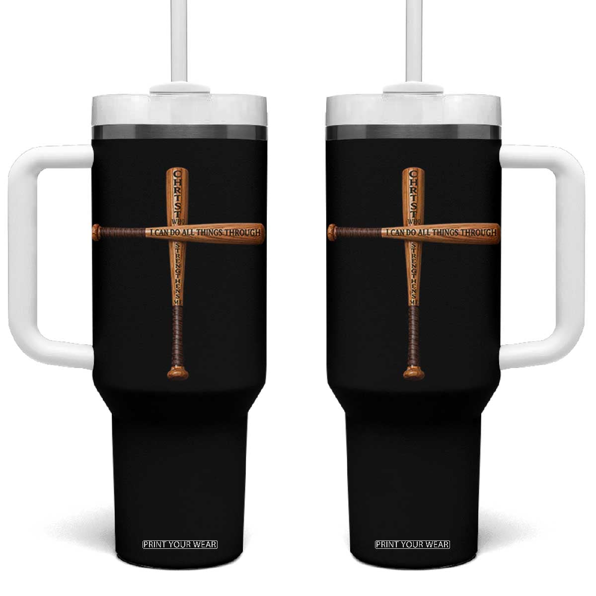 Christian Baseball Tumbler With Handle I Can Do All Things Through Christ Who Strengthens Me TS11 One Size: 40 oz Black Print Your Wear