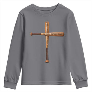Christian Baseball Youth Sweatshirt I Can Do All Things Through Christ Who Strengthens Me TS11 Charcoal Print Your Wear