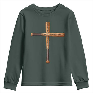 Christian Baseball Youth Sweatshirt I Can Do All Things Through Christ Who Strengthens Me TS11 Dark Forest Green Print Your Wear