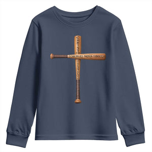 Christian Baseball Youth Sweatshirt I Can Do All Things Through Christ Who Strengthens Me TS11 Navy Print Your Wear