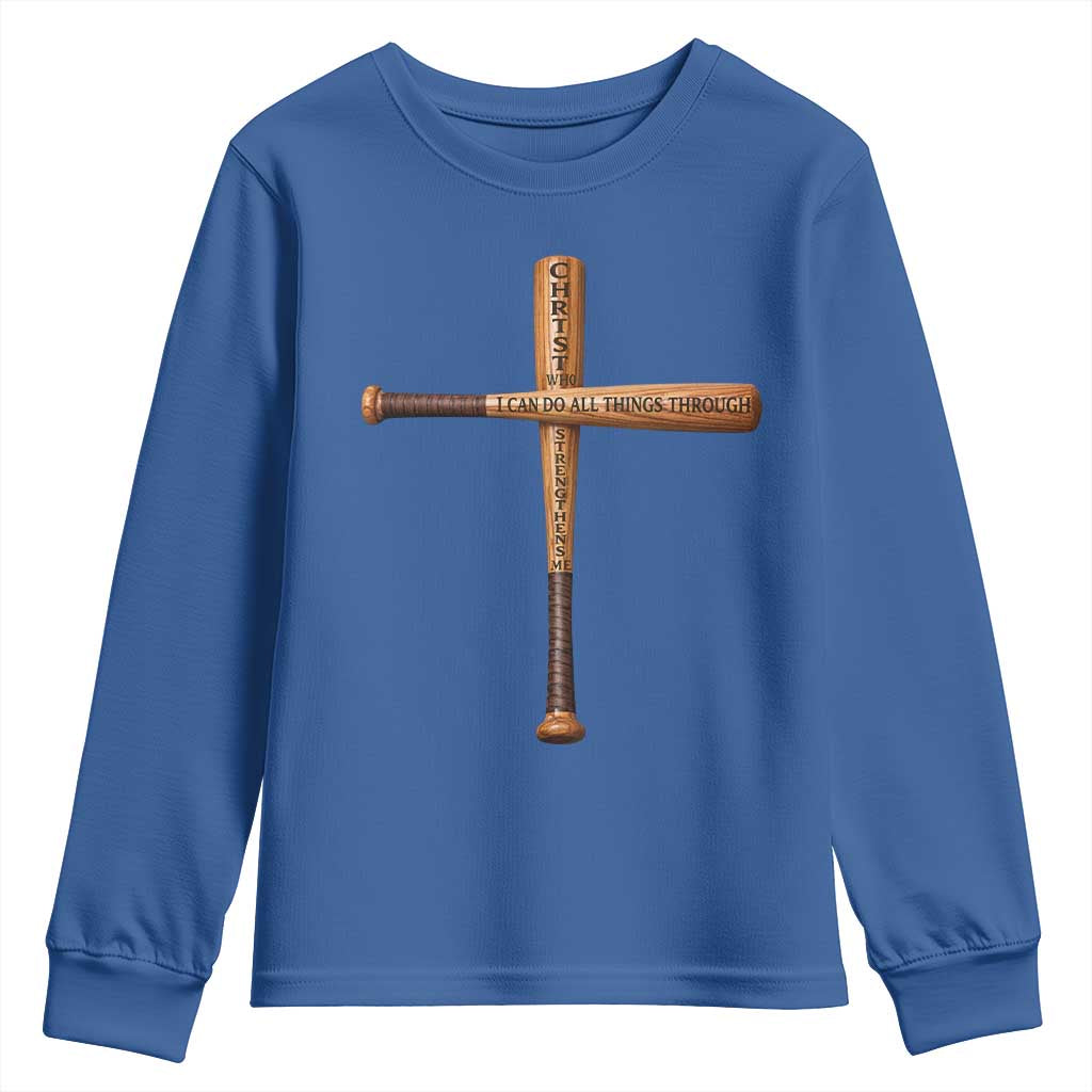 Christian Baseball Youth Sweatshirt I Can Do All Things Through Christ Who Strengthens Me TS11 Royal Blue Print Your Wear