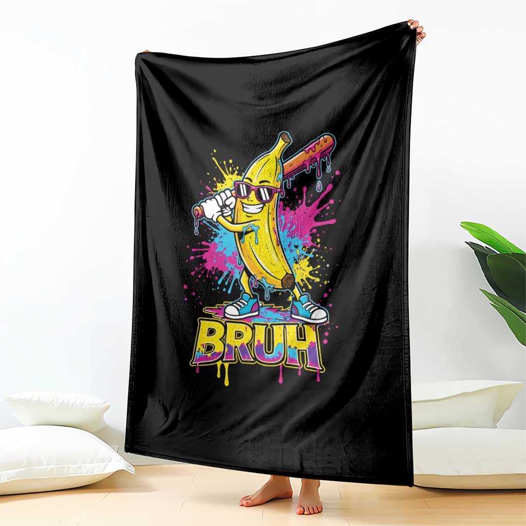 Funny Bruh Banana Baseball Drip Ice Cream Sports Splatter Throw Blanket TS11 Print Your Wear