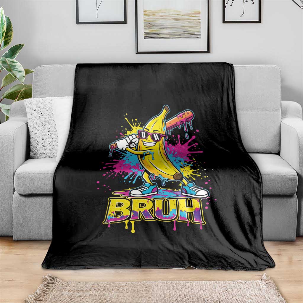 Funny Bruh Banana Baseball Drip Ice Cream Sports Splatter Throw Blanket TS11 Print Your Wear