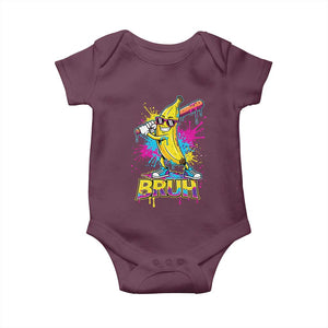 Funny Bruh Banana Baseball Drip Ice Cream Sports Splatter Baby Onesie TS11 Maroon Print Your Wear