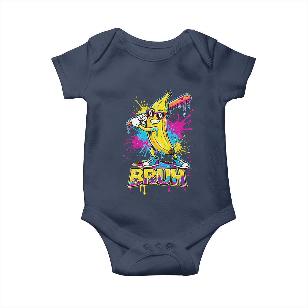 Funny Bruh Banana Baseball Drip Ice Cream Sports Splatter Baby Onesie TS11 Navy Print Your Wear