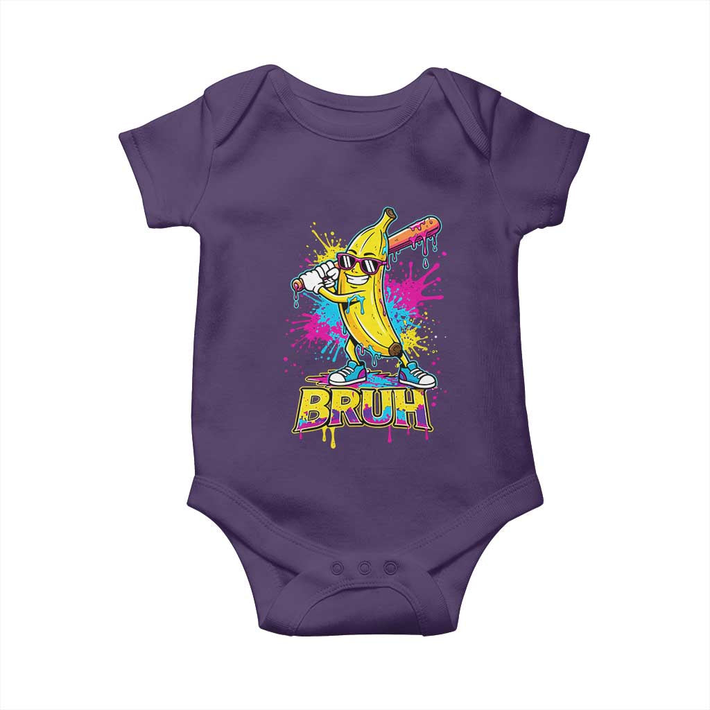 Funny Bruh Banana Baseball Drip Ice Cream Sports Splatter Baby Onesie TS11 Purple Print Your Wear