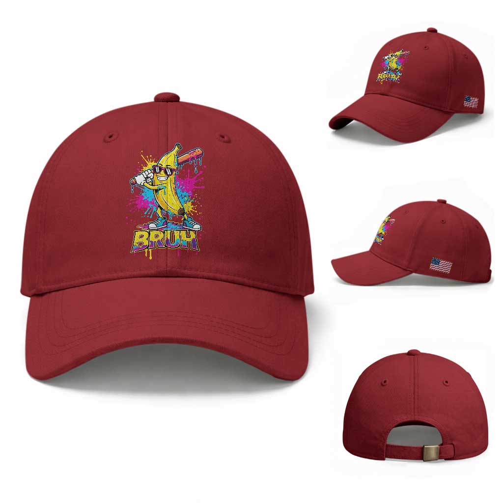 Funny Bruh Banana Baseball Drip Ice Cream Sports Splatter Baseball Cap