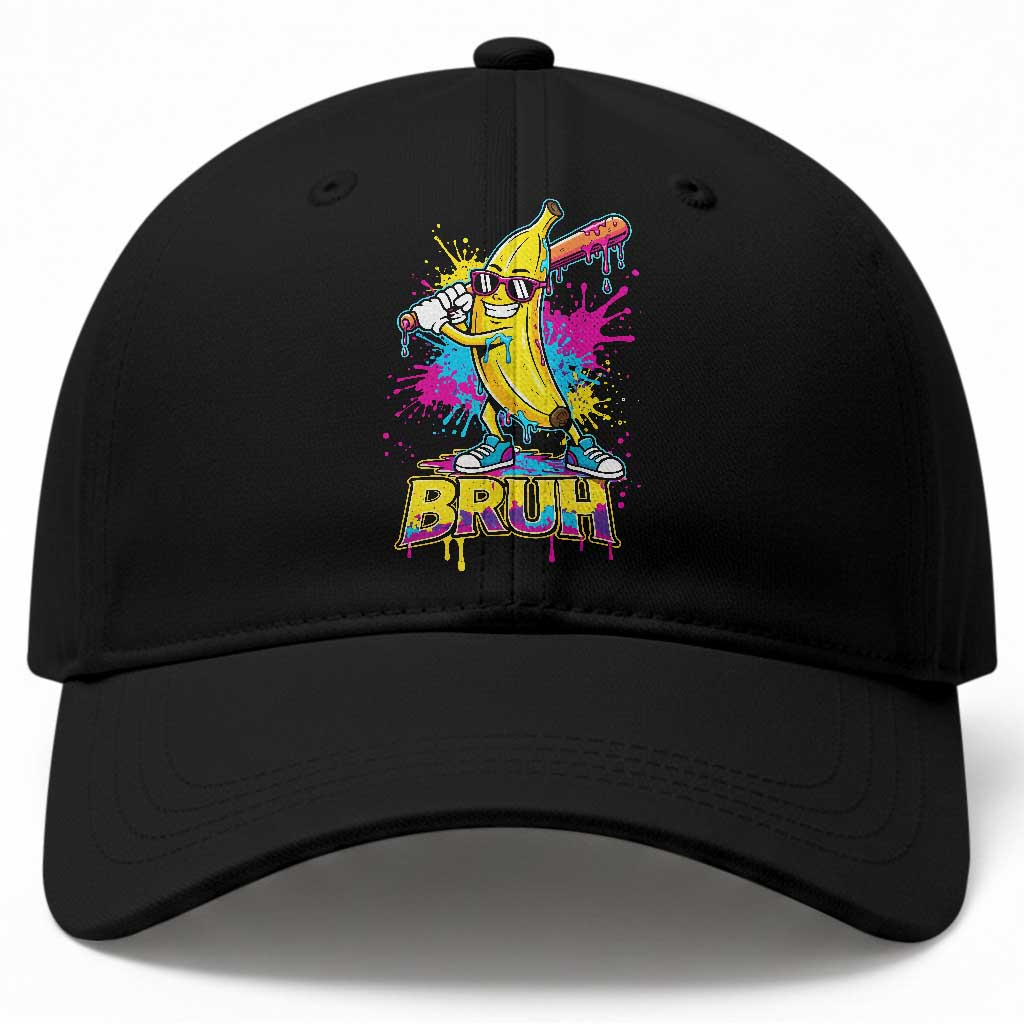 Funny Bruh Banana Baseball Drip Ice Cream Sports Splatter Baseball Cap
