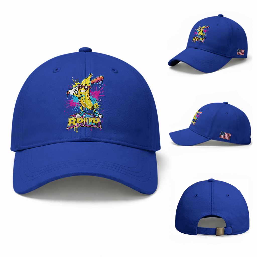Funny Bruh Banana Baseball Drip Ice Cream Sports Splatter Baseball Cap